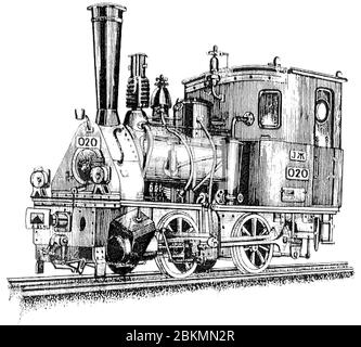 Zeichnung einer alten Dampflokomotive auf weißem Hintergrund Stock Vektor