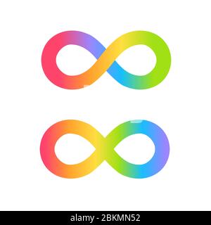 Autismus Rechte Bewegung Symbol, Unendlichkeit Zeichen in Regenbogen Spektrum Farben. Juni 18, Autistic Pride Day. Bewusstsein und Akzeptanz der Neurodiversität. Stock Vektor