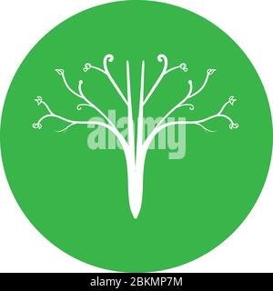 Einfache elegante grüne Ikone oder Logo mit weißen minimal blühenden Baum Stock Vektor