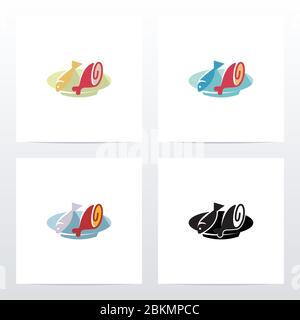 Fleisch und Fisch auf einem Teller Logo Design Stock Vektor