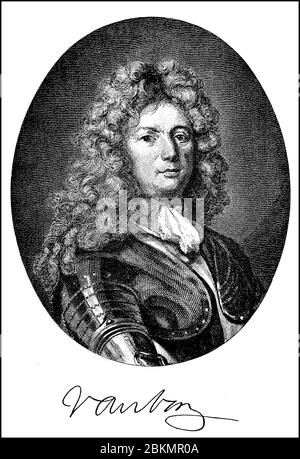 Sébastien Le Prestre, Seigneur de Vauban, Marquis de Vauban, 1. Mai, 4. Mai oder 15. Mai 1633 - 30. März 1707, war ein französischer General, militärischer Architekt von Louis XIV und Marschall von Frankreich. / Sébastien Le Prestre, Seigneur de Vauban, Marquis de Vauban, 1. Mai, 4. Mai oder 15. 1633. - 30. Mai. März 1707, war ein französischer General, Festungsbaumeister Ludwigs XIV. Und Marschall von Frankreich, historisch, historisch, digital verbesserte Reproduktion eines Originals aus dem 19. Jahrhundert / digitale Reproduktion einer Originalvorlage aus dem 19. Jahrhundert, Stockfoto