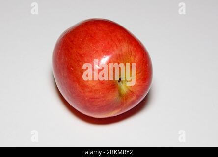 Ein rosiger roter Jazz-Apfel auf einem schlichten weißen Hintergrund, UK Stockfoto