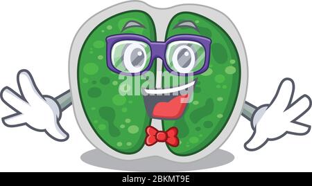 Maskottchen Design-Stil von Geek chroococcales Bakterien mit Gläsern Stock Vektor