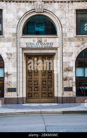 Colorado Business Bank bei 821 17 Straße, der ehemaligen Ideale Zement Gebäude, 1907 erbaut und durch Montana Fallis und Johannes Stein, Denver konzipiert Stockfoto