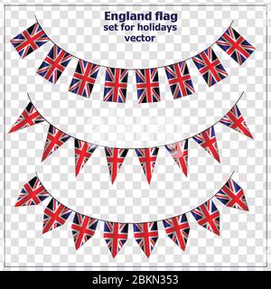 Helles Set mit Flaggen von England für Ferien. Hintergrund des Happy England Day. Vektorgrafiken mit transparentem Hintergrund. Stock Vektor