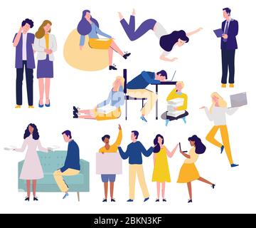 Sammlung von Cartoon Mitarbeiter Team zusammen im Büro viele Charakter Co arbeiten in formellen und Casual. Vektor flache Abbildung Stock Vektor