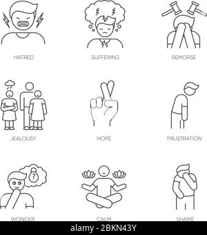 Gefühl Pixel perfekte lineare Symbole gesetzt Stock Vektor