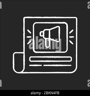 News Kreide weißes Symbol auf schwarzem Hintergrund Stock Vektor
