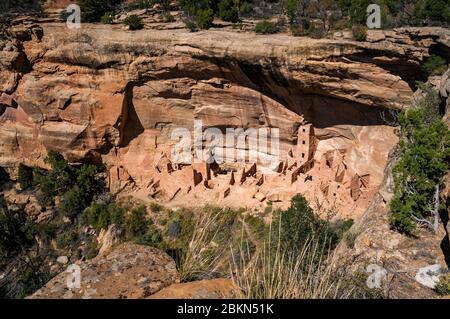 Square Tower House Website, Mesa Verde National Park, Colorado, USA. Stockfoto