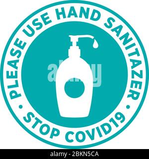 Handdesinfektionsmittel Schilder oder Wandaufkleber zur Verringerung des Risikos des Coronavirus Covid-19. Vektorzeichen. Stock Vektor