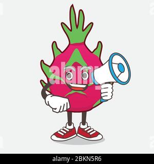 Eine Illustration von Dragon Fruit Cartoon Maskottchen Charakter hält ein Megaphon Stock Vektor