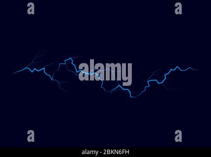 Blauer Blitzableiter. Helle Lichteffekte. Thunderbolt auf dunklem Hintergrund. Vektor Stock Vektor