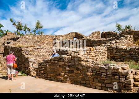 Pueoblan antike Ruinen in Aztec, New Mexico aus über 700 Jahren. Stockfoto