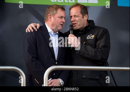 01/05/2015 Tour of Yorkshire. Von Bridlington nach Scarborough. 174 km. Christian Prudhomme mit Gary Verity. Stockfoto