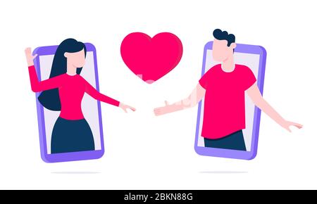 Online Dating App Konzept flache Stil Design Vektor Illustration isoliert auf weißem Hintergrund. Stock Vektor