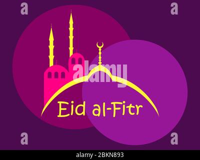 Eid al-Fitr muslimischer Feiertag. Bunte Grußkarte mit Moschee und Minarett. Eid Mubarak. Vektorgrafik Stock Vektor