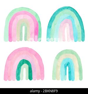 Aquarell Illustration Set von Pastell Fantasie Regenbogen. Handbemalte ClipArt Baby Dusche Dekor Stockfoto