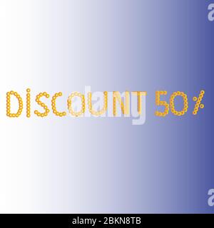 50 % Rabatt auf den Hintergrund des Gradienten. Text für Gold-Rabatt. Stock Vektor