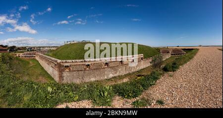 Shoreham Fort bewacht den Hafen von Shoreham und den Eingang zum Fluss Adur in West Sussex, Großbritannien Stockfoto