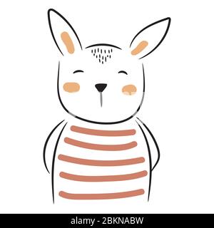 Niedliche Doodle Bunny Illustration. Einfaches handgezeichnetes Baby Tier für Bekleidungsdrucke. Stock Vektor