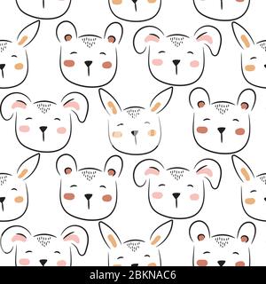 Eisbär niedlich nahtlose Doodle Muster Vektor. Kindliche Cartoon Hintergrund mit fröhlichen Tieren. Stock Vektor