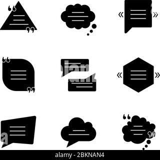 Kommentarfeld schwarze Glyphen-Symbole auf weißem Raum gesetzt Stock Vektor