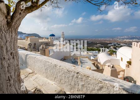 Ansicht von Santorini von Pyrgos, Thira, Santorini, Kykladen Inseln, Griechenland, Europa Stockfoto