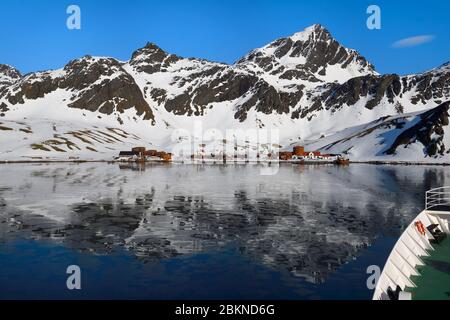 Ehemalige Walfangstation Grytviken, King Edward Cove, Südgeorgien, Südgeorgien und die Sandwichinseln, Antarktis Stockfoto