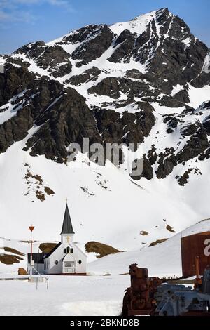 Whaler-Kirche im norwegischen Stil, ehemalige Walfangstation Grytviken, Südgeorgien, Südgeorgien und die Sandwichinseln, Antarktis Stockfoto