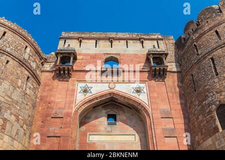 West Gate, Bara Darwaza, Purana Qila, Old Fort, Delhi, Indien Stockfoto