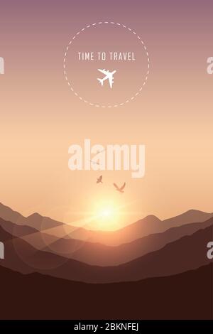 Zeit, um Berglandschaft mit Vögeln Vektor-Illustration EPS10 zu reisen Stock Vektor