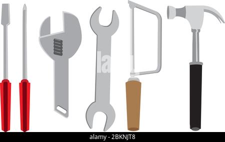 Vektordarstellung von Werkzeugsätzen auf weißem Hintergrund. Stock Vektor