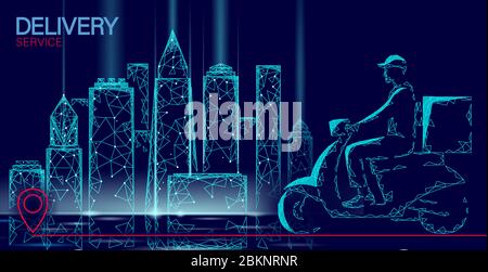 Roller City Lieferbox. Spaziergang Straße Neon-Lichter Lebensmittel Versand Handy App bestellen. Paket Quarantäne Thermal Tasche Rucksack Abendessen Mahlzeit. Schnelle Lieferung Stock Vektor