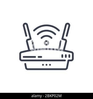 Vektorgrafik eines wlan-Router-Symbols oder -Logos in schwarzer Farbe und Liniendesign Stock Vektor