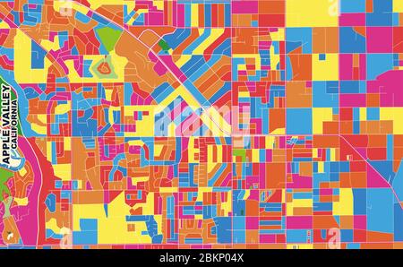 Bunte Vektorkarte von Apple Valley, Kalifornien, USA. Art Map Vorlage für selbstdruckende Wandkunst im Querformat. Stock Vektor