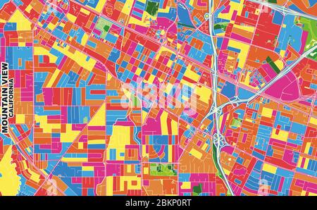 Bunte Vektorkarte von Mountain View, Kalifornien, USA. Art Map Vorlage für selbstdruckende Wandkunst im Querformat. Stock Vektor