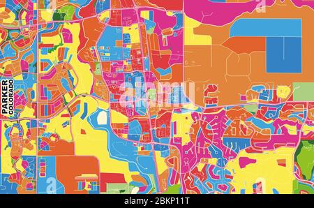 Bunte Vektorkarte von Parker, Colorado, Vereinigte Staaten von Amerika. Art Map Vorlage für selbstdruckende Wandkunst im Querformat. Stock Vektor