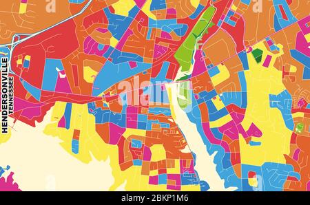 Bunte Vektorkarte von Hendersonville, Tennessee, USA. Art Map Vorlage für selbstdruckende Wandkunst im Querformat. Stock Vektor
