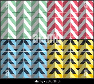 Set von 4 Chevron nahtlose Muster mit Zickzack. Kann für Tapeten, Musterfüllungen, Website Hintergründe, Buchdesign, Textildrucke etc. EPS1 verwendet werden Stock Vektor