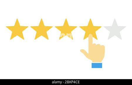Hand und fünf Sterne Kundenbewertung. Erfolg im Unternehmen fünf Sterne Bewertung Feedback Ranking Meinung. Stock Vektor
