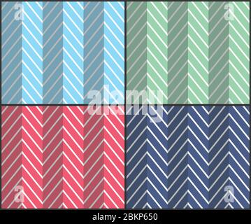 Set aus 4 nahtlosen Chevron-Mustern mit Zickzack. Kann für Tapeten, Musterfüllungen, Website-Hintergründe, Buchdesign, Textildrucke usw. verwendet werden Stock Vektor