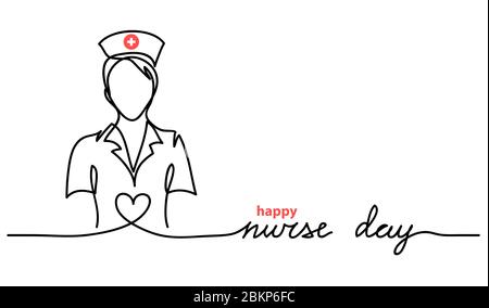 Happy Nurse Day Einfache Vektor-Web-Banner, Hintergrund. Schriftzug „Nurse Day“. Eine durchgehende Strichzeichnung Stock Vektor