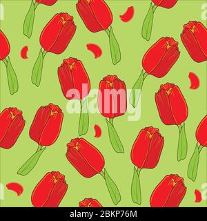 Niedliches nahtloses Blumenmuster mit Tulpen Stock Vektor