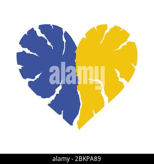 Blaue und gelbe Hälften des gebrochenen Herzens auf weißem Hintergrund isoliert. Herz-Symbol mit Rissen und zerklüfteten Kanten. Symbol unglücklicher Liebe oder emotionaler Ausdruck Stock Vektor