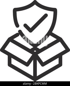 Lieferung Fracht Service logistische Karton-Box Schutz Häkchen Vektor Illustration Linie Stil Symbol Stock Vektor