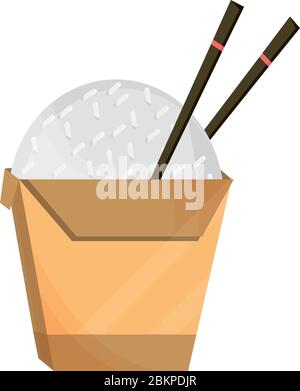 japanischer Reis in Box mit Essstäbchen Lebensmittel Vektor Illustration flat Stil Symbol Stock Vektor
