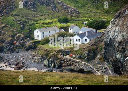 Blick hinunter auf Kynance Cove an der Südküste von Cornwall Stockfoto