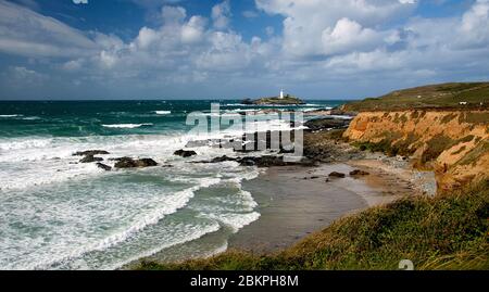 Godrevy Leuchtturm an der Nordküste von Cornwall, England, Großbritannien Stockfoto