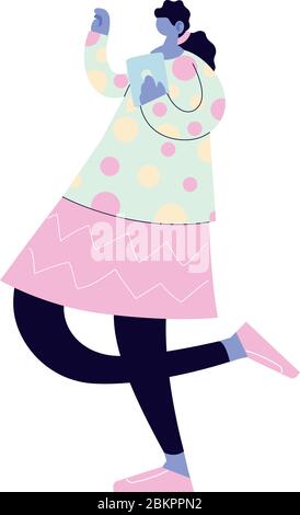 Frau zu Fuß und Tanz mit Stil Vektor Illustration Design Stock Vektor