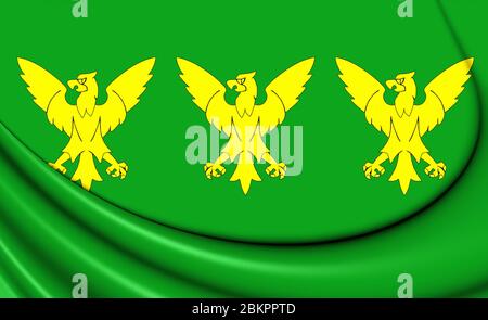 3D-Flagge der Grafschaft Caernarfonshire, Wales. 3D-Abbildung. Stockfoto